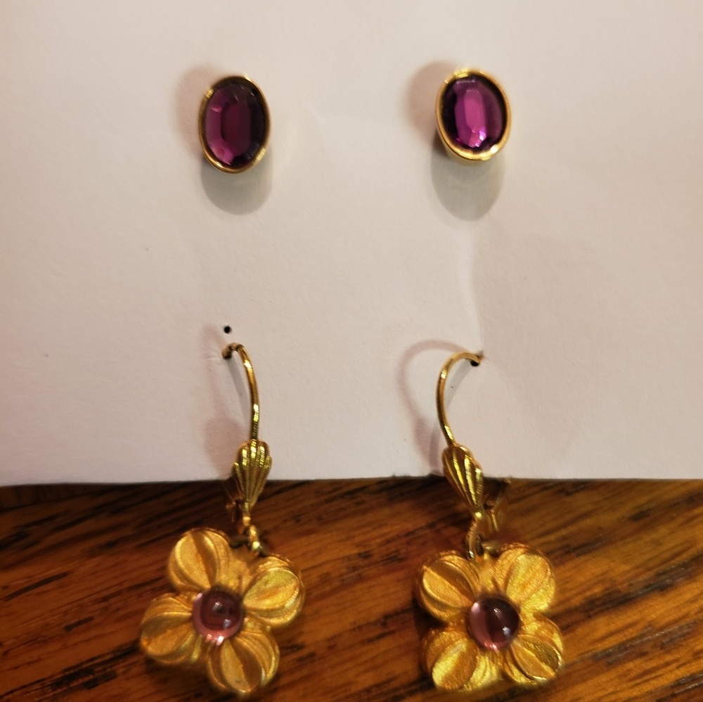 Earrings Purple Stones & Flowers 3/$15
